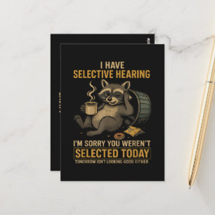 Selective Hearing Funny Raccoon Coffee Postcard