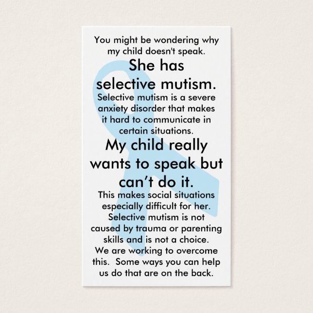 Selective Mutism Do's and Don'ts (female) (Front)