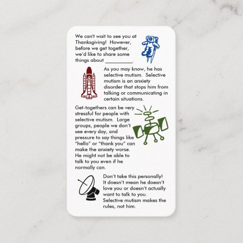 Selective Mutism Get Together Boy Business Card