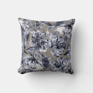 Selena Fantasy Watercolor Floral Beige Reversible Throw Pillow