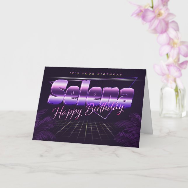 Selena first name purple retro card birthday (Orchid)
