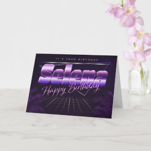 Selena first name purple retro card birthday