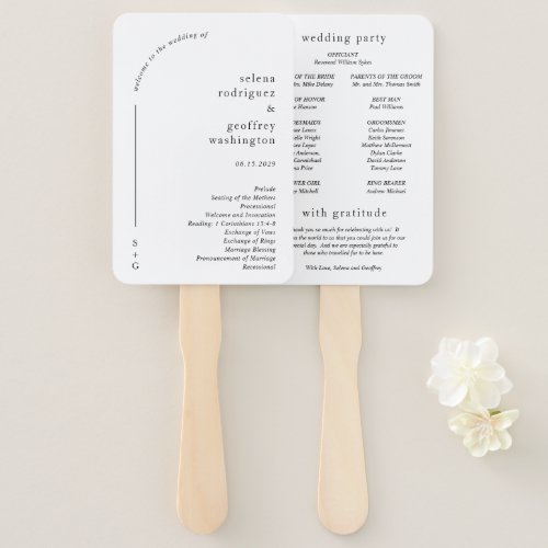 Selena Minimalist Arch Modern Wedding Program Hand Fan