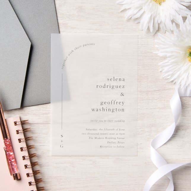 Selena Minimalist Arch Modern Wedding Vellum Invitations (Wedding)