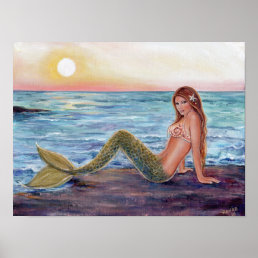 Selene mermaid in the sunrise poster print
