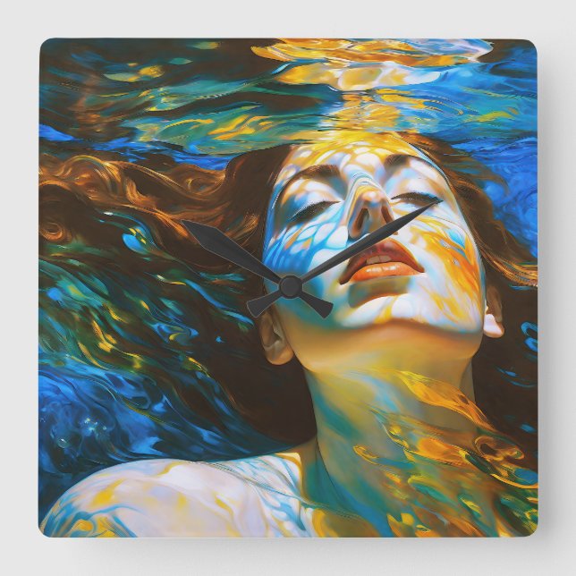 “Selene” - Women In Water Square Wall Clock (Front)