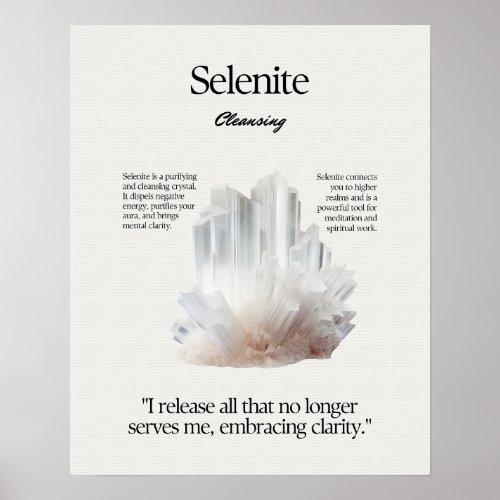 Selenite Stone Crystal Meaning Card Poster