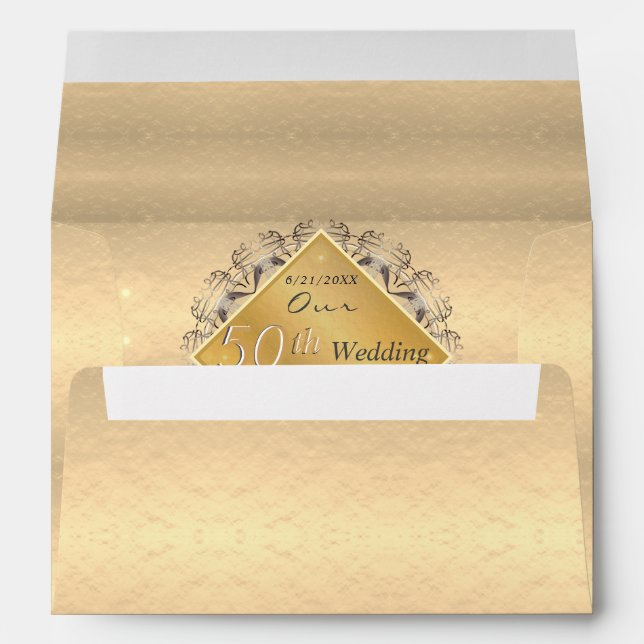 Self Addressed 50th Wedding Anniversary Rose Gold Envelope (Back (Bottom))