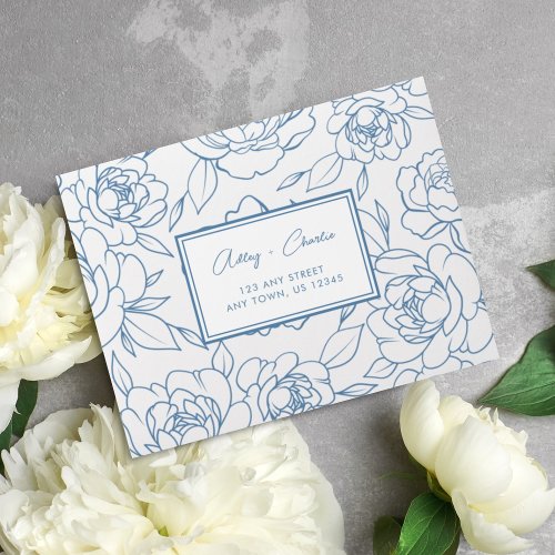 Self Addressed Dusty Blue White Botanical Wedding Envelope