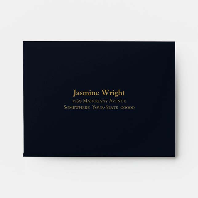 Self Addressed Navy Blue with Gold Text Wedding Envelope (Front)