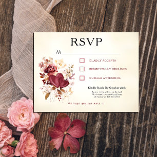 Self Addressed RSVP Burgundy & Cream Elegant Postcard