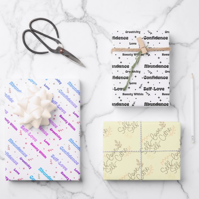 Self care and self love wrapping paper sheets (Front)