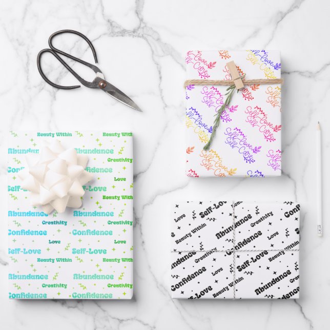 Self care and self love wrapping paper sheets (Front)