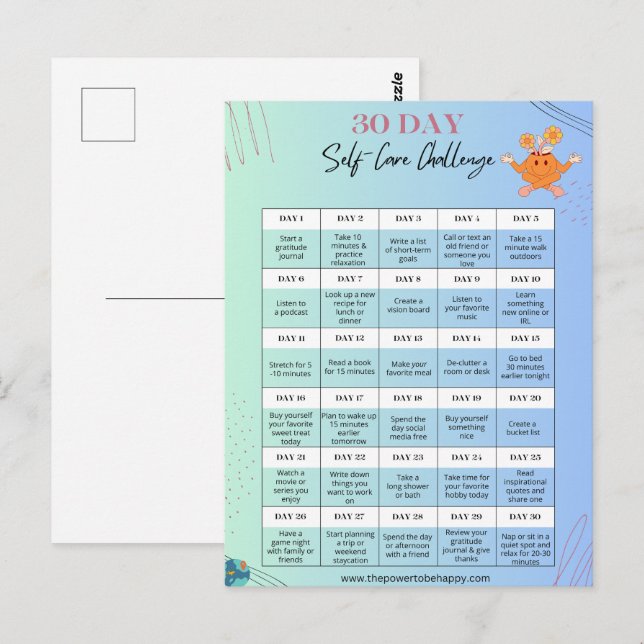 SELF-CARE CHALLENGE POSTCARDS (Front/Back)