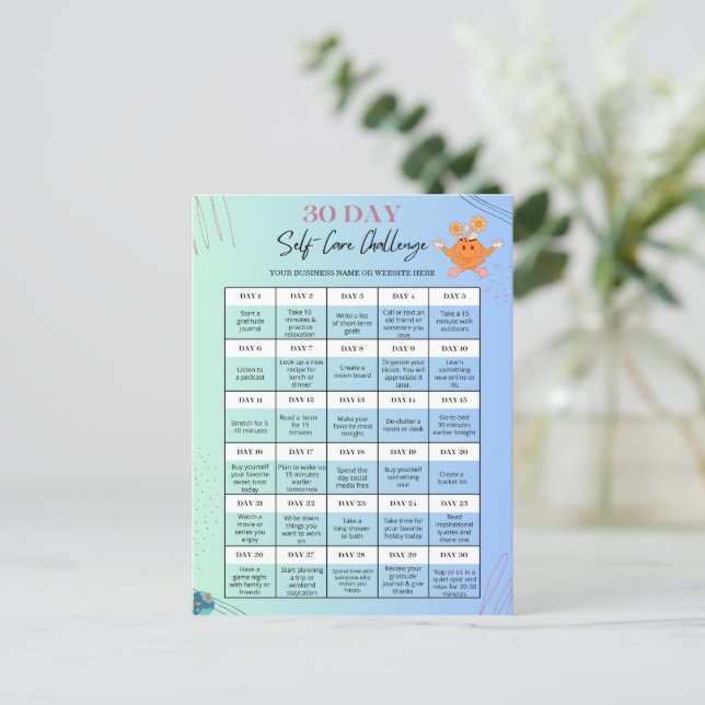 SELF-CARE CHALLENGE POSTCARDS -Personalize for Biz (Standing Front)