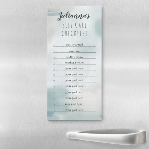 Self Care Checklist Blue Abstract Watercolor Magnetic Notepad