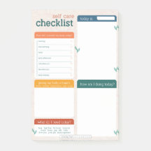 Self Care Checklist Post It Notes Pad