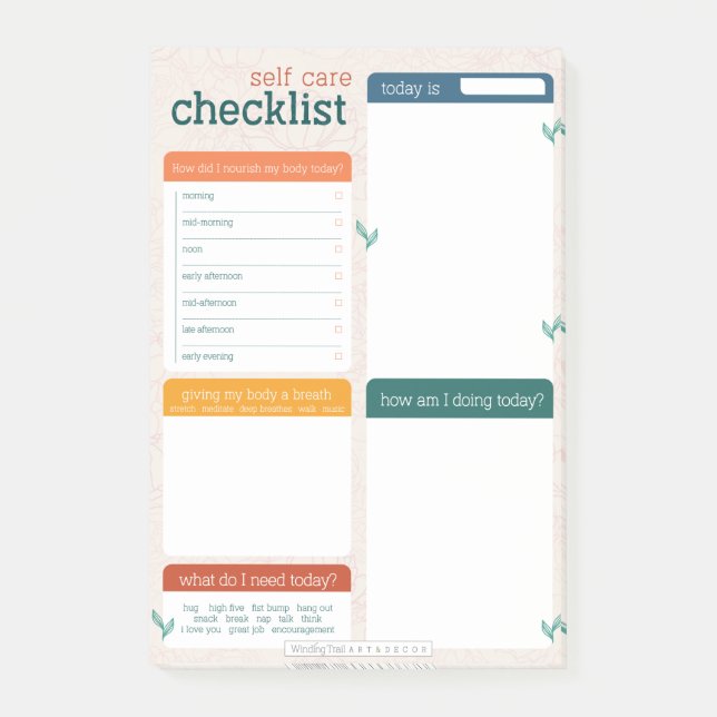 Self Care Checklist Post It Notes Pad (Front)