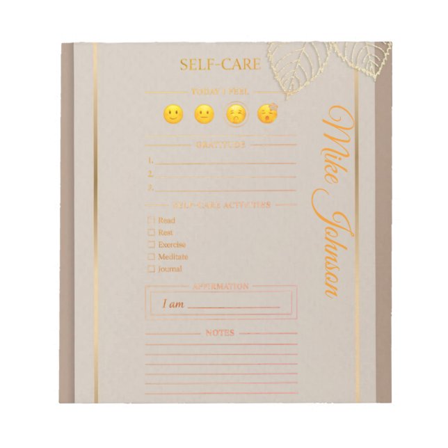 Self Care classic Planner gold luxury watercolo Notepad (Front)