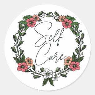 Self Care Floral Classic Round Sticker