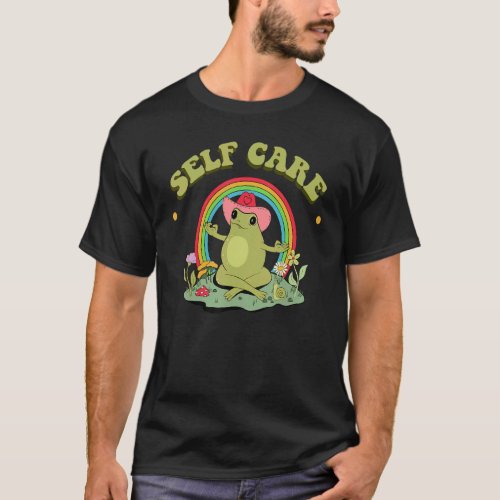 Self Care Frog Doing Yoga  Green  Happy T_Shirt
