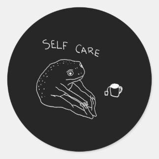 Self Care Frog Drinking Tea Yoga Classic Round Sticker