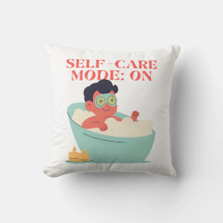 Self-Care Mode: ON – Cute & Funny Cartoon Bathing  Throw Pillow