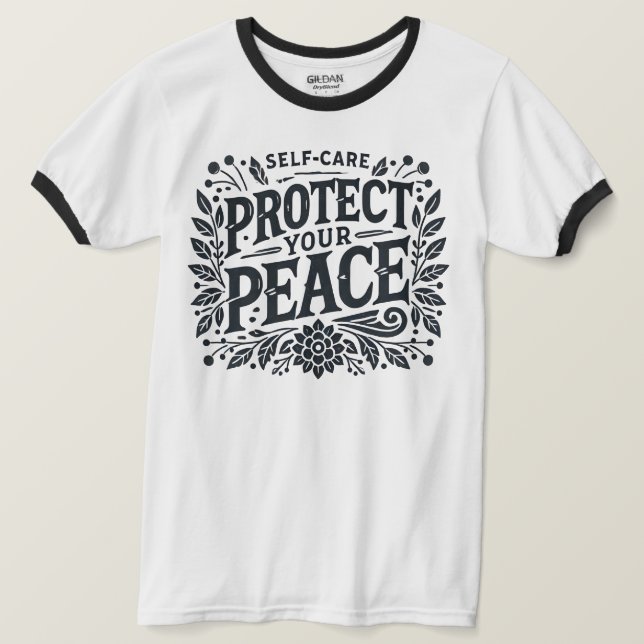 Self-Care Protect Peace Men's Ringer T-Shirt (Design Front)