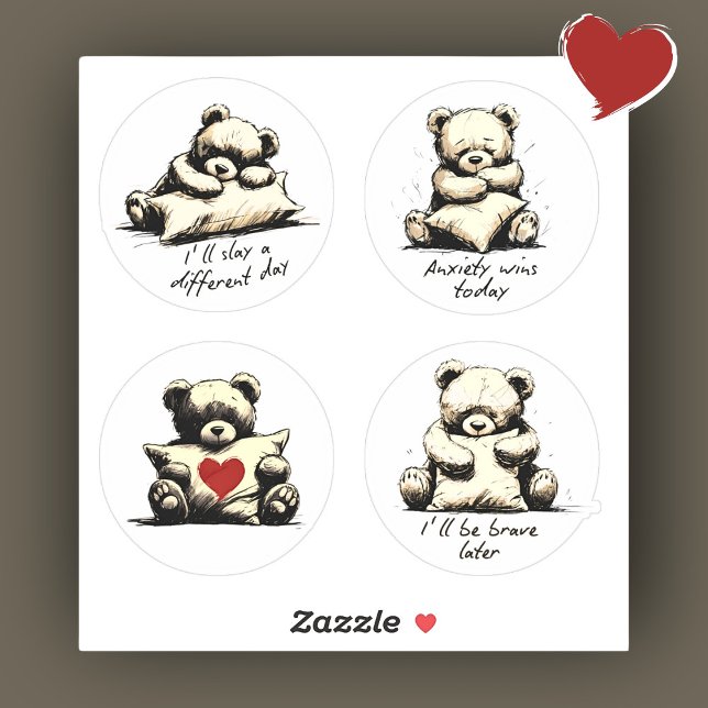 Self Care Teddy Bear Hugging Pillow Cute Phrases Sticker (Creator Uploaded)