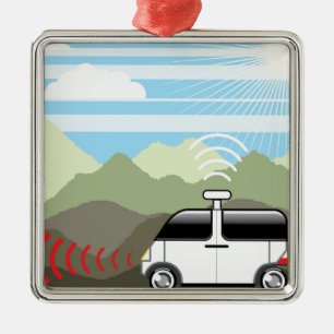 Self-driving car. Driverless car. Metal Ornament