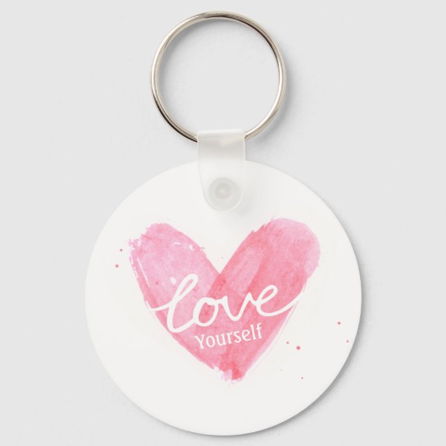 Self Esteem Love Yourself Typography Heart Keychain (Front)