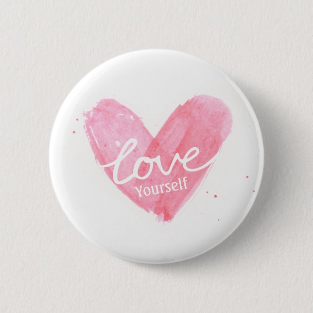 Self Esteem Love Yourself Typography Heart Pinback Button (Front)
