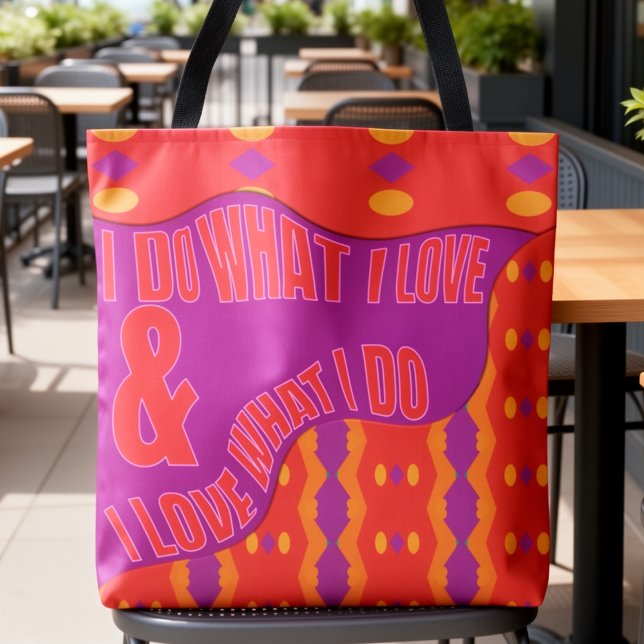 Self Expression Purple Orange Patterned Tote Bag (Doing what you love looks even better as a tote. Bright orange & purple motivation.)