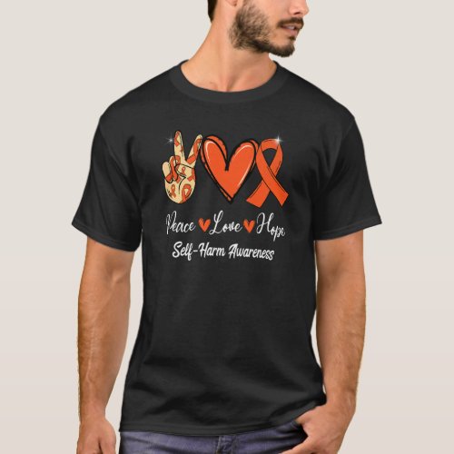 Self Harm Awareness Peace Love Hope Orange Ribbon T_Shirt