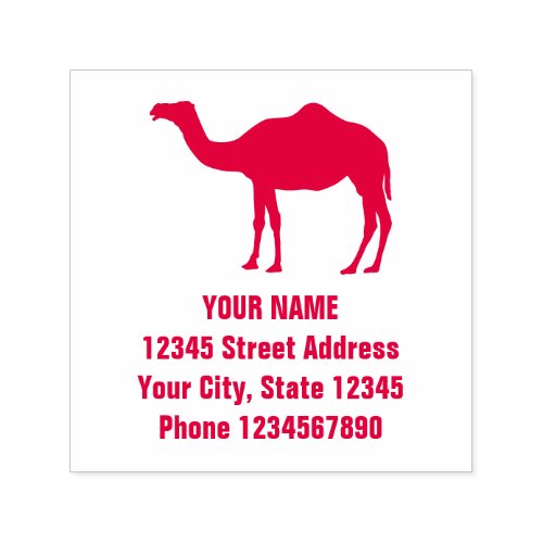 Self inking return address stamp with camel logo