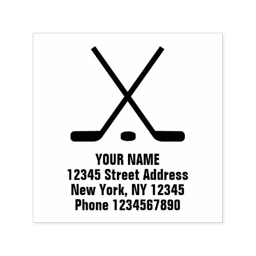 Self inking return address stamp with hockey logo