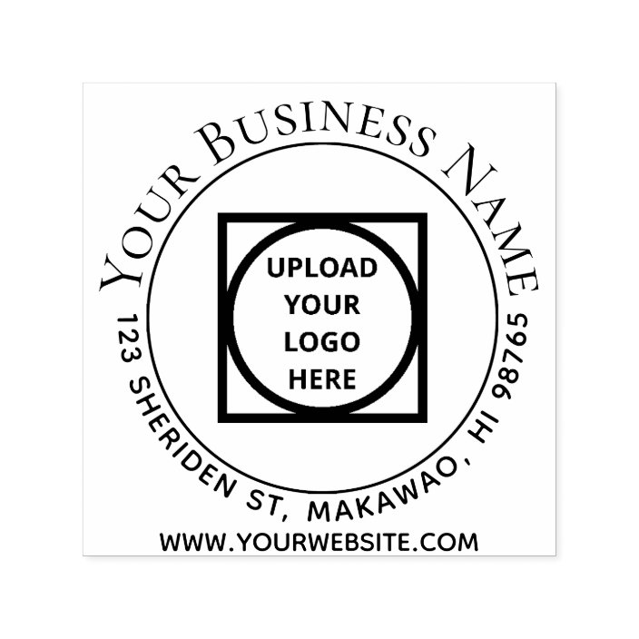 Self Inking Round Business Address Stamp With Logo