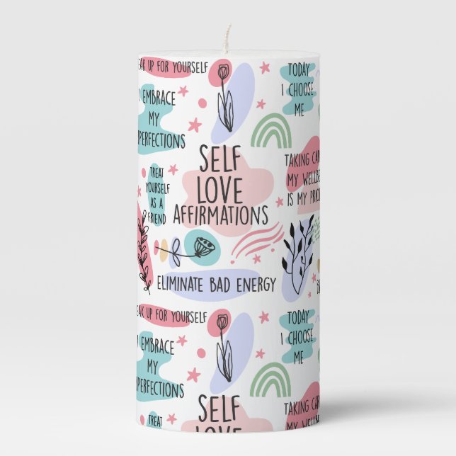 Self Love Affirmations Pillar Candle (Front)