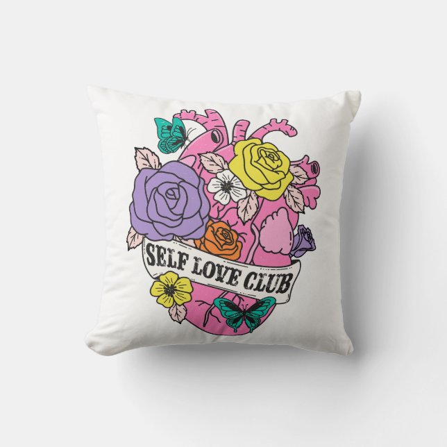 Self Love Club Heart Throw Pillow (Front)