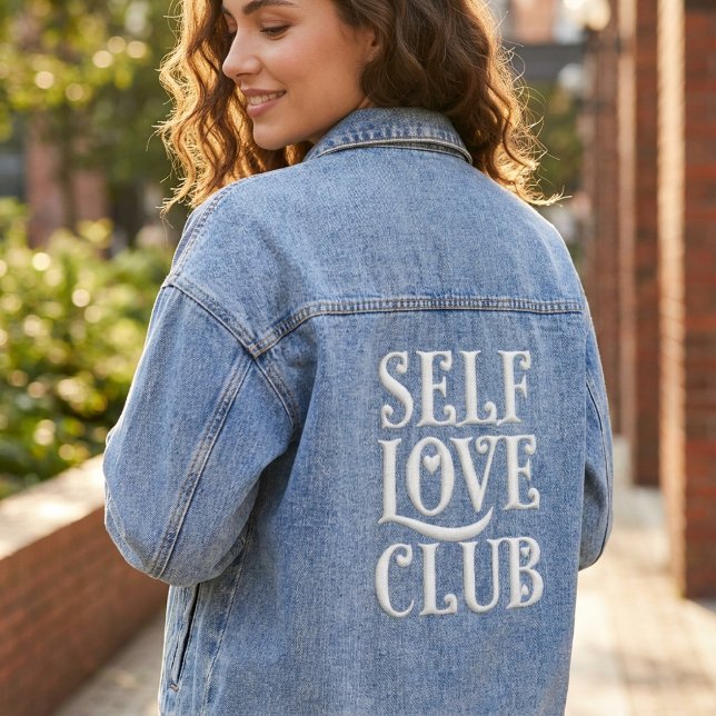 Self Love Club - Retro Groovy Typography Aesthetic Denim Jacket (Creator Uploaded)