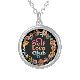 Self Love Club Retro Positive Quote Silver Plated Necklace