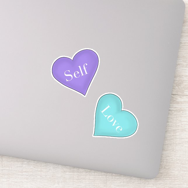 Self Love in Purple and Teal Hearts Sticker (Detail)