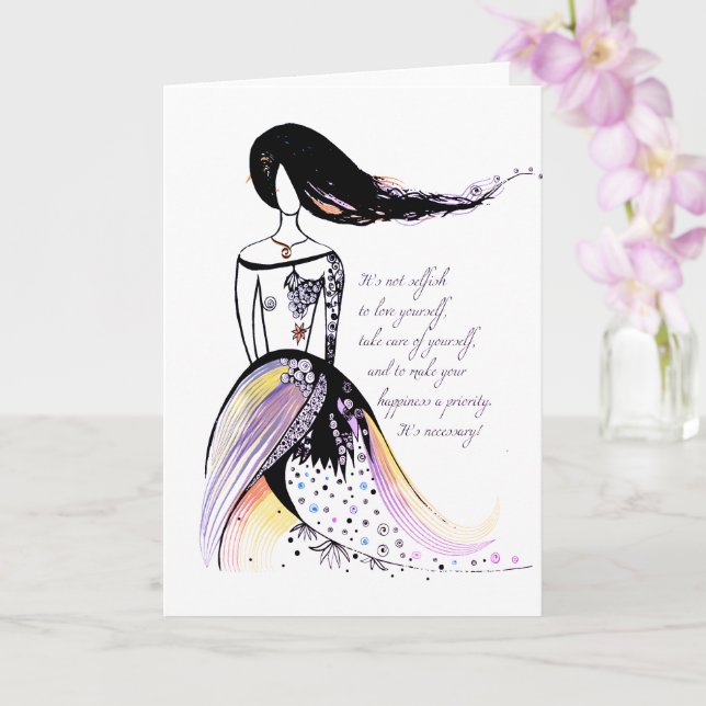 Self LOVE inspirational illustrated lady quote Card (Orchid)