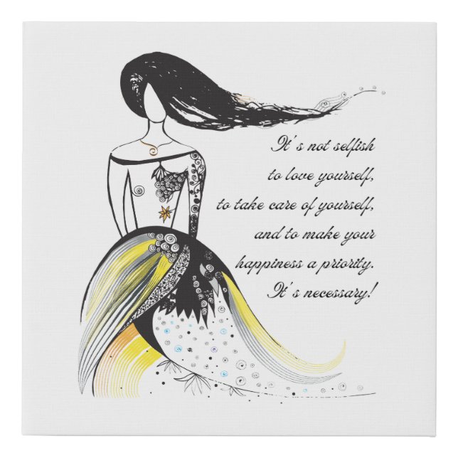 Self LOVE inspirational illustrated lady quote Faux Canvas Print (Front)