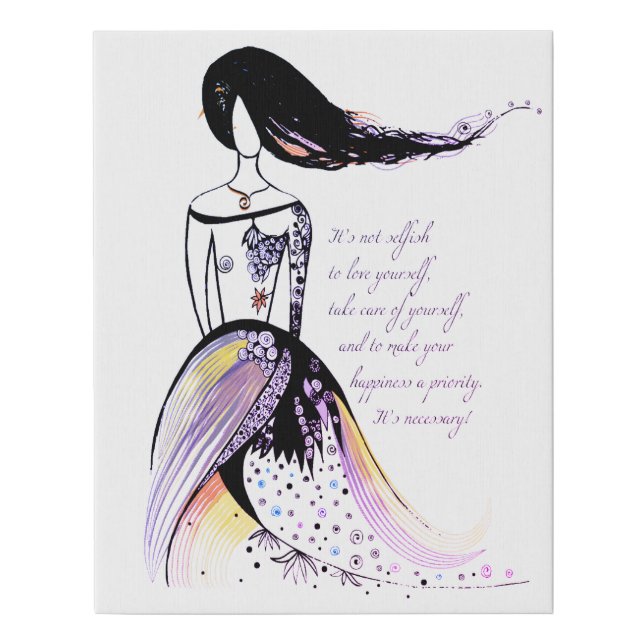 Self LOVE inspirational illustrated lady quote Faux Canvas Print (Front)