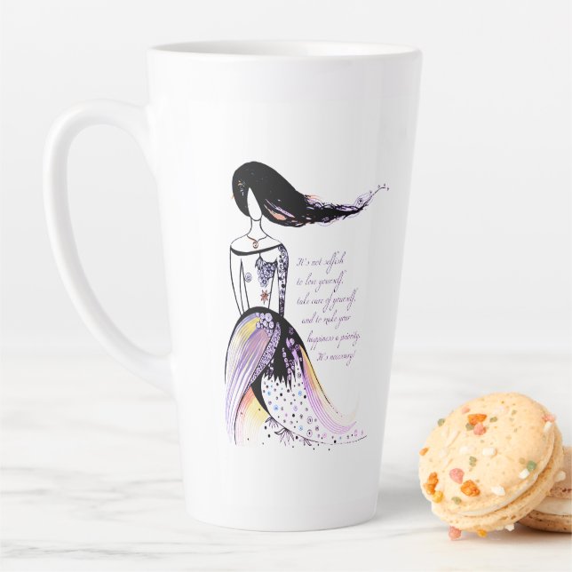 Self LOVE inspirational illustrated lady quote Latte Mug (In Situ)