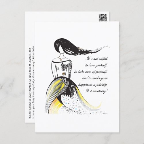 Self LOVE inspirational illustrated lady quote Postcard