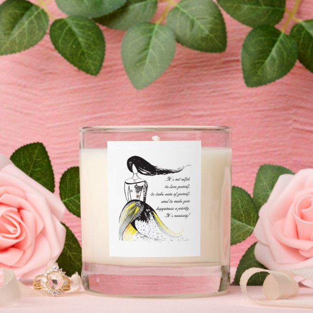 Self LOVE inspirational illustrated lady quote Scented Candle (Wedding)