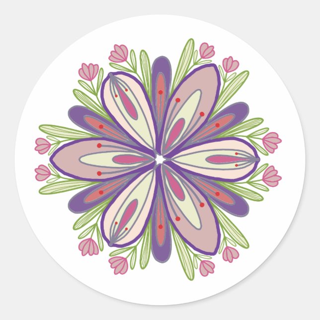 Self-love mandala flowers classic round sticker (Front)