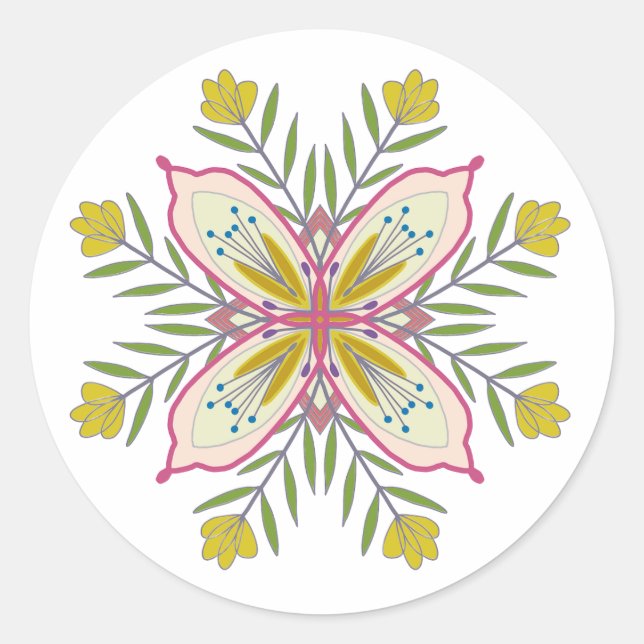 Self-love mandala flowers classic round sticker (Front)